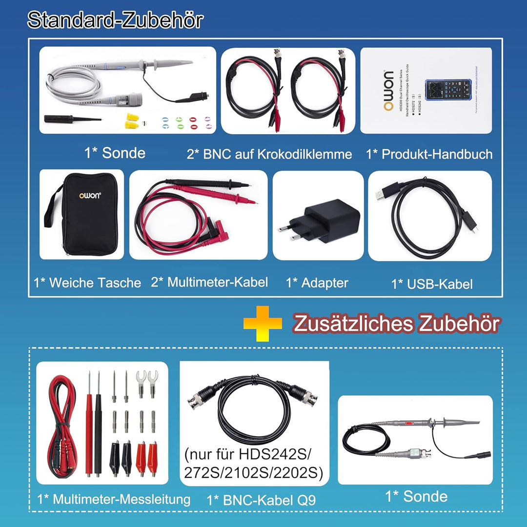 HDS2102S OWON Oszilloskop 3 in 1 Doppelkanäle + 1 CH Signalquelle Handheld Digitales Oszilloskop mit