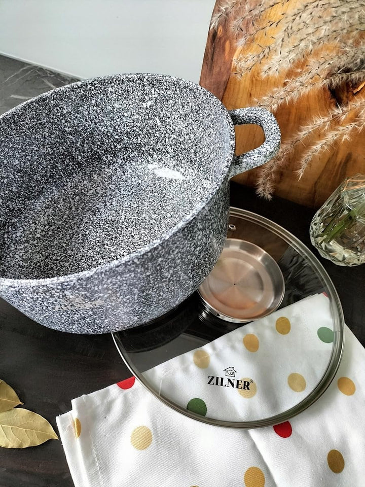 Zilner Schöne graue Töpfe mit Marmorbeschichtung 17 Elemente Topfset Induktion, Töpfe beschichtet, K