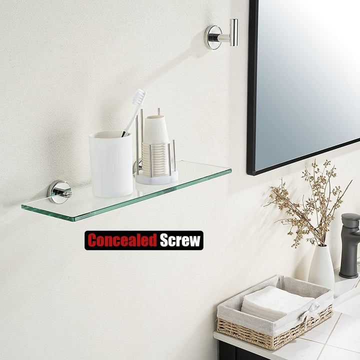 JQK TGS101L14-CH Badezimmer-Glasregal, Chrom, Duschaufbewahrung aus gehärtetem Glas, 35,6 x 12,7 cm,