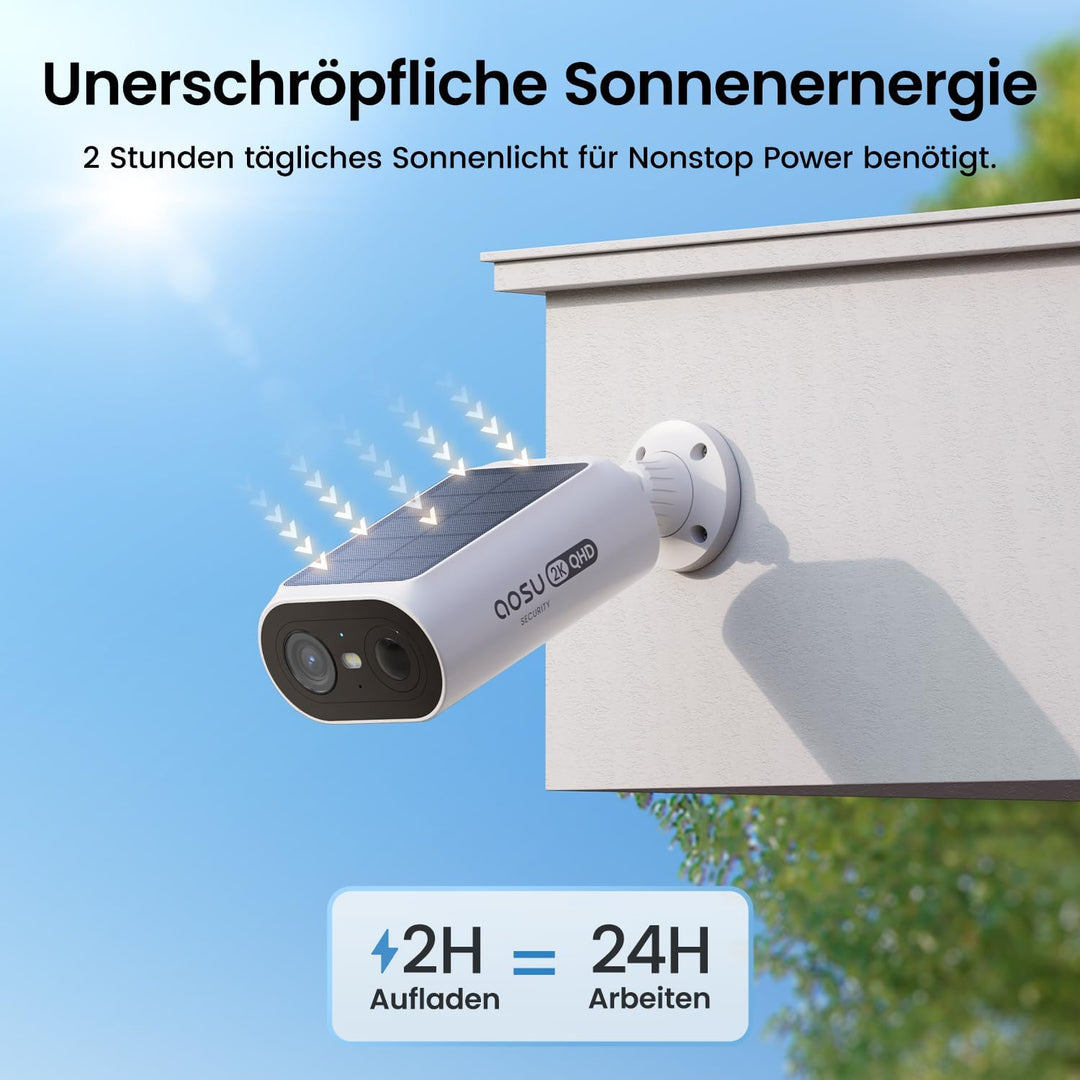 aosu 2K Überwachungskamera Aussen Solar Akku 4 Cam-Kit mit Aosubase Integrierte Solarplatte Kein ABO