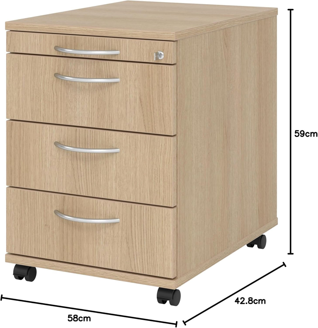 bümö Rollcontainer mit Schubladen, Container abschliessbar aus Holz in Eiche - Rollwagen für&