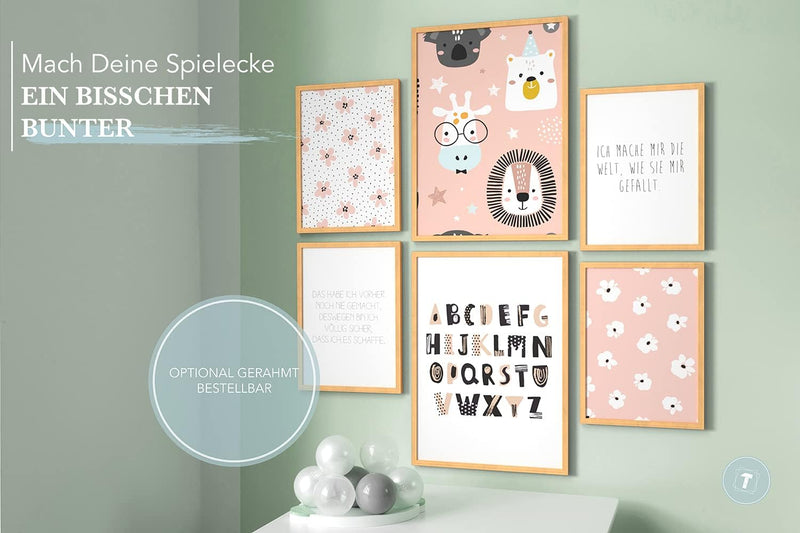 Papierschmiede® Bilder Kinderzimmer Kids Mood Poster Set ABC Rosa Tiere, Kinderzimmer Bilder Babyzim