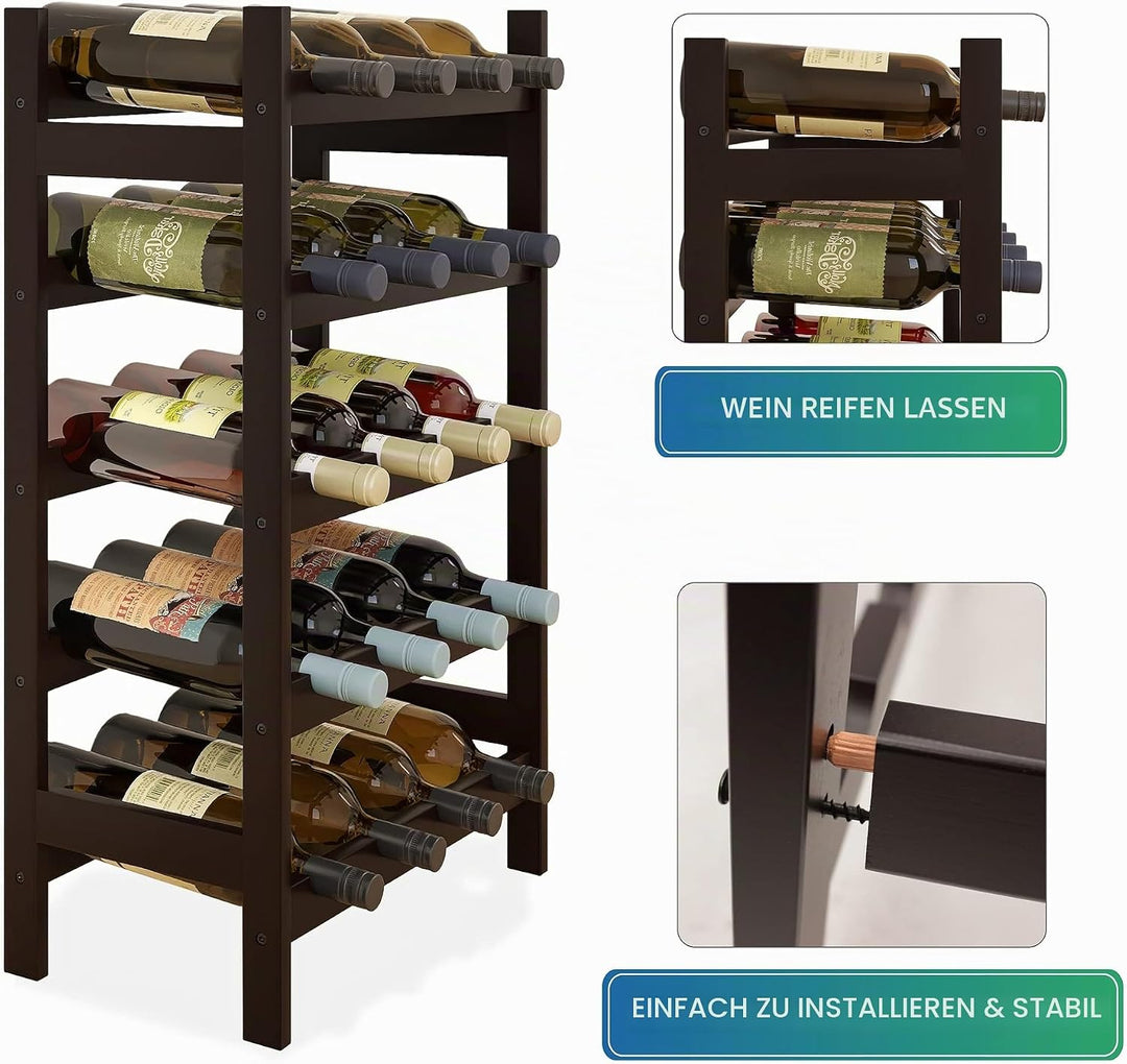 SMIBUY Bambus-Weinregal, 20 Flaschen-Display-Halter, 5-stöckige freistehende Lagerregale für Küche,