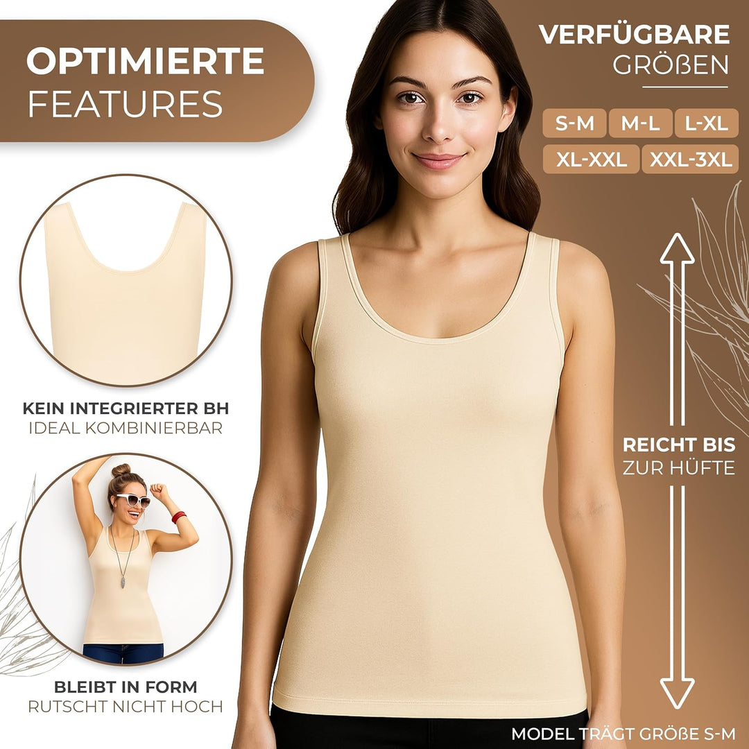 3er Pack Shape Damen Unterhemden Longshirt | Basic Wohlfühl Mikrofaser Damen Top ohne Bügel | Bauchw