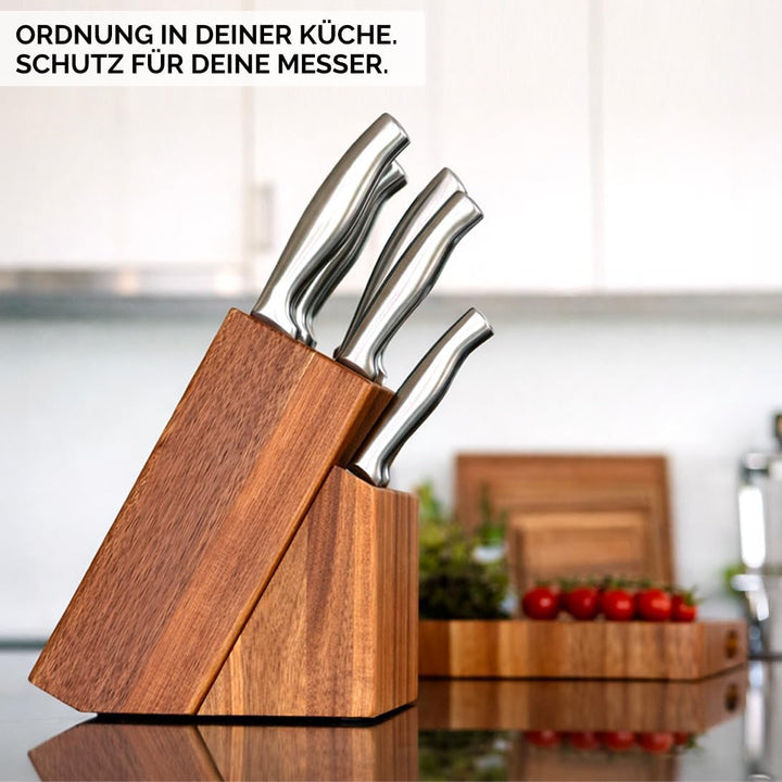 WALDLAND Premium Messerblock ohne Messer – Messerblock Holz aus robustem Akazienholz I Messerhalter
