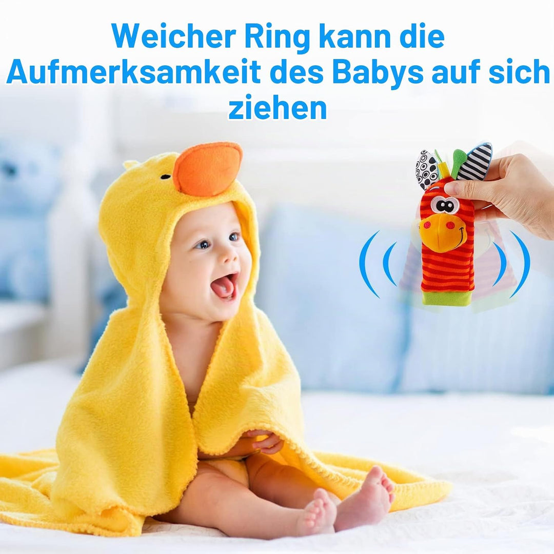 4Pcs Rasselsocken Baby 0-6 Monate – Baby Rassel Set, Handgelenk Babyspielzeug, Neugeborenen Spielzeu
