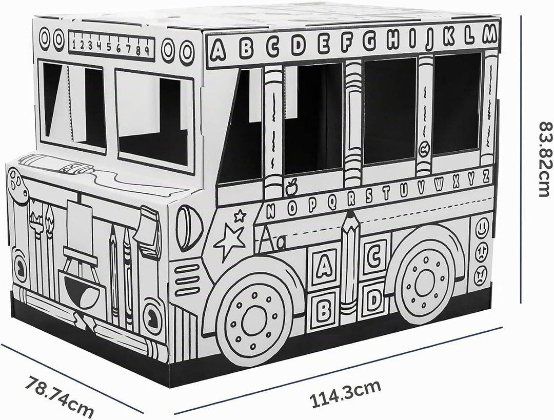 BANKERS BOX Colour-In School Bus Cardboard Playhouse für Kinder (114,3 x 78,74 x 83,82cm) - Craft Ac