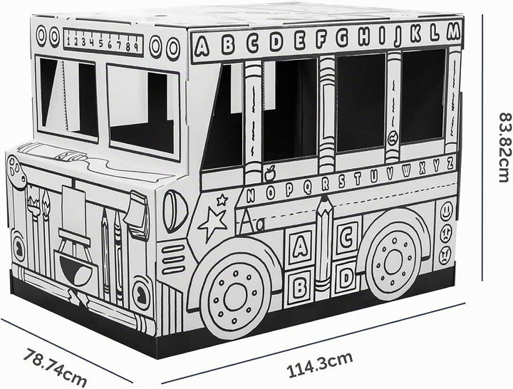 BANKERS BOX Colour-In School Bus Cardboard Playhouse für Kinder (114,3 x 78,74 x 83,82cm) - Craft Ac
