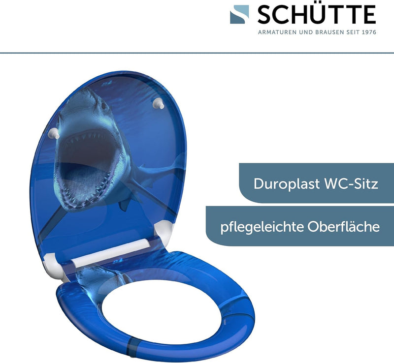 SCHÜTTE WC-Sitz Duroplast SHARK, Toilettensitz mit Absenkautomatik und Schnellverschluss für die ein