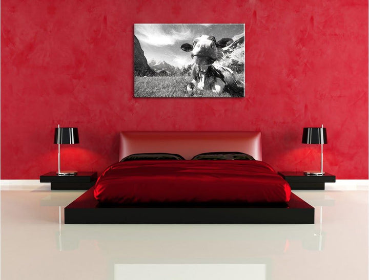 Pixxprint Kuh im Karwendelgebirge Kunst als Leinwandbild/Grösse: 100x70 / Wandbild/Kunstdruck/fertig