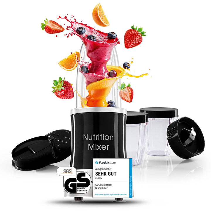 GOURMETmaxx Nutrition Mixer | Smoothie Maker mit XXL-Zubehörset | Standmixer 11-tlg. | Blender mit R