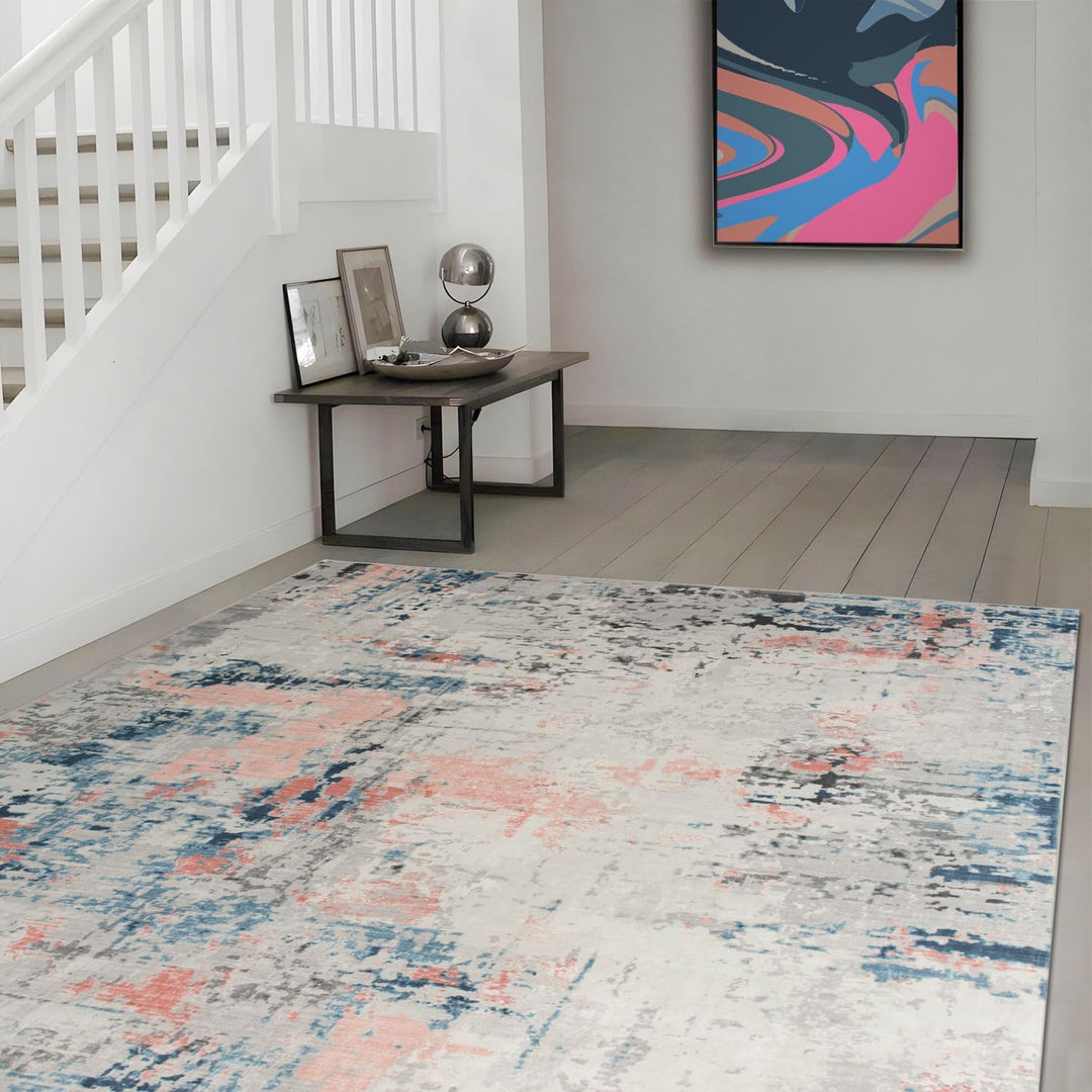 TALETA Teppich Wohnzimmer, waschbarer Teppich Kurzflor, Moderner Teppich für Schlafzimmer, Küche, Es