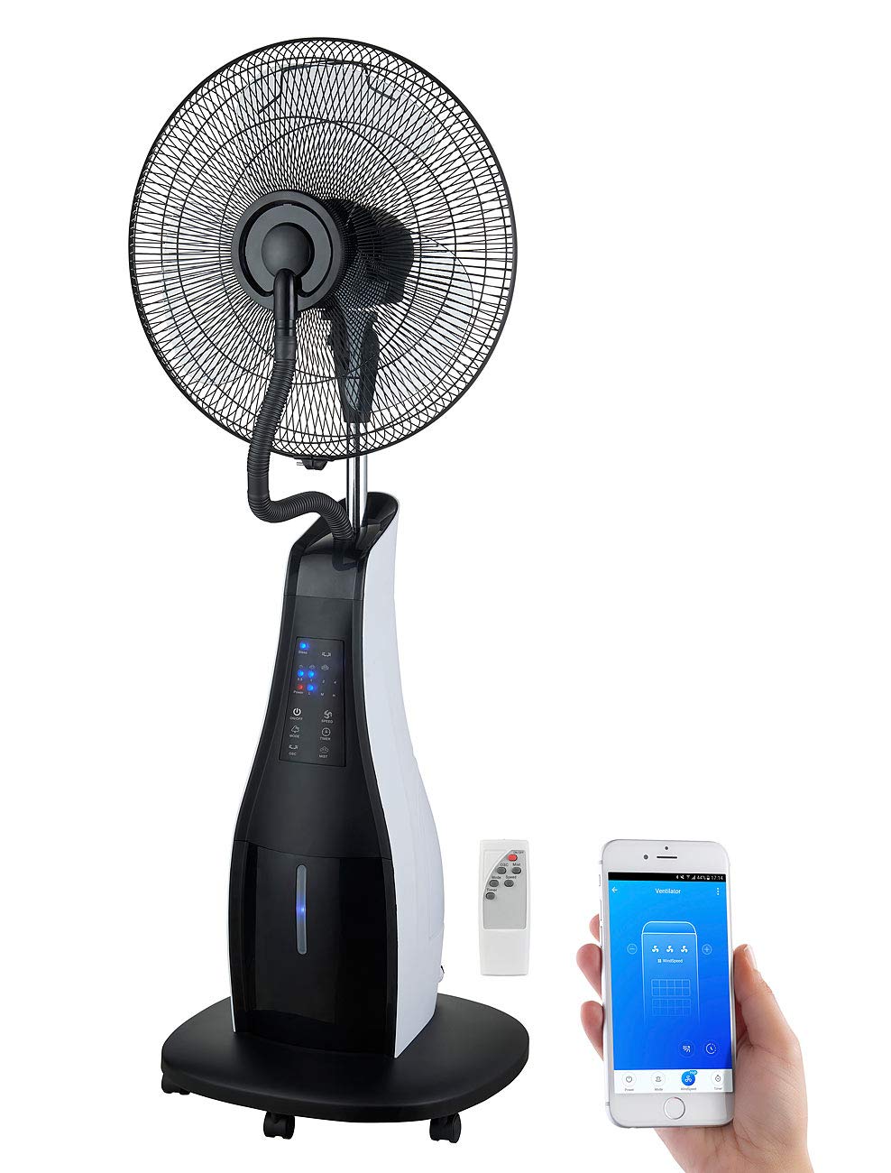 Sichler Haushaltsgeräte Ventilator Wasser: Stand-Sprühnebel-Ventilator mit Oszillation, WLAN, App, T