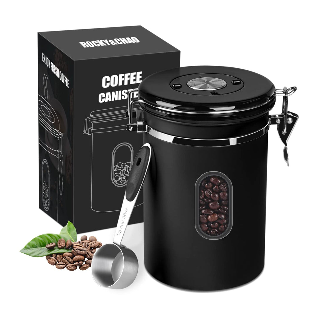 ROCKY&CHAO Kaffeedose Luftdicht aus Edelstahl 1,5L Kaffeebhnen Behälter 500g Vorratsdose für Tee Nüs