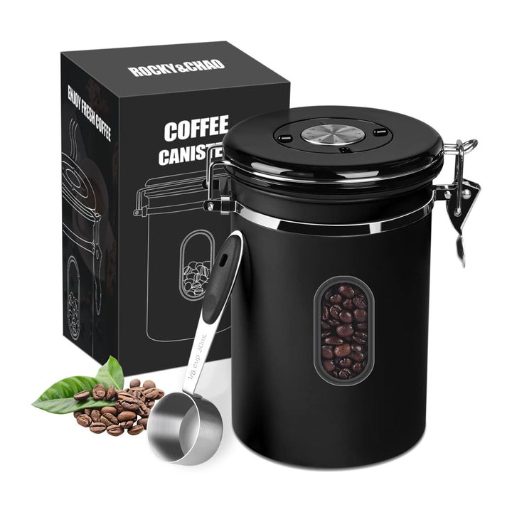 ROCKY&CHAO Kaffeedose Luftdicht aus Edelstahl 1,5L Kaffeebhnen Behälter 500g Vorratsdose für Tee Nüs