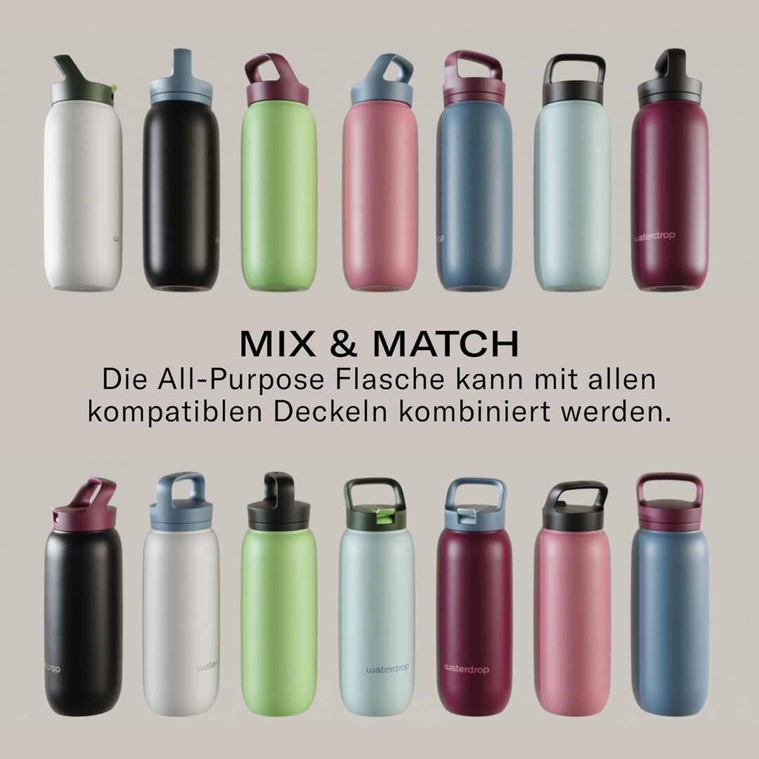 waterdrop® All Purpose Thermosflasche 600ml – Trinkflasche mit Strohhalm – isolierte Edelstahl, 24h