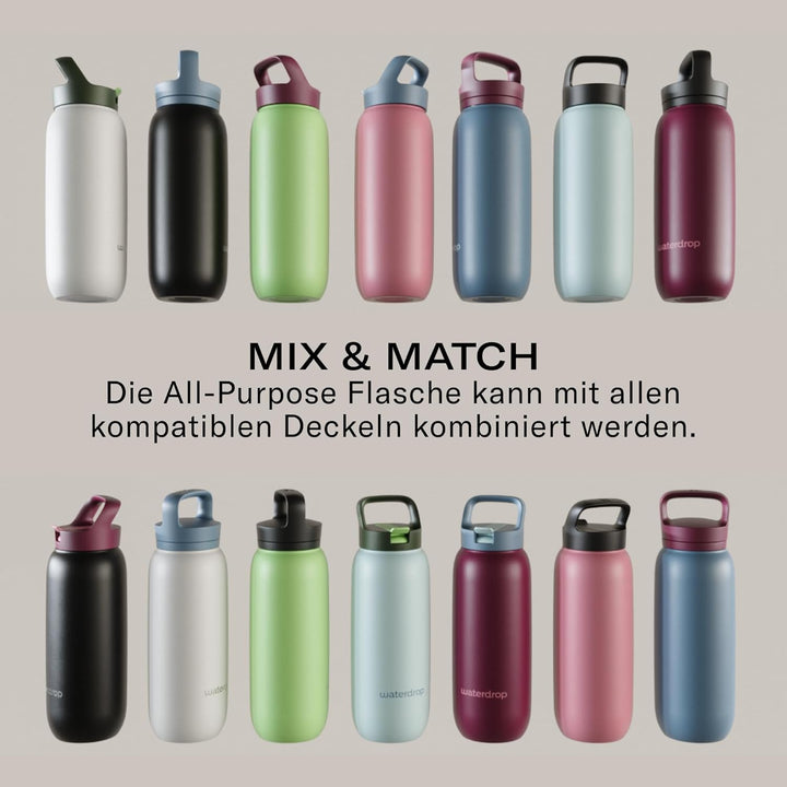 waterdrop® All Purpose Thermosflasche 600ml – Trinkflasche mit Strohhalm – isolierte Edelstahl, 24h