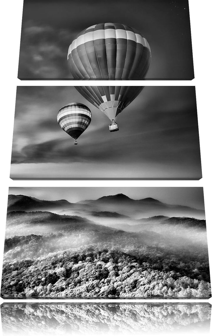 Pixxprint Monocrome, Heiss Luftballons über traumhafte Alpenlandschaft 3-Teiler Leinwandbild 120x80