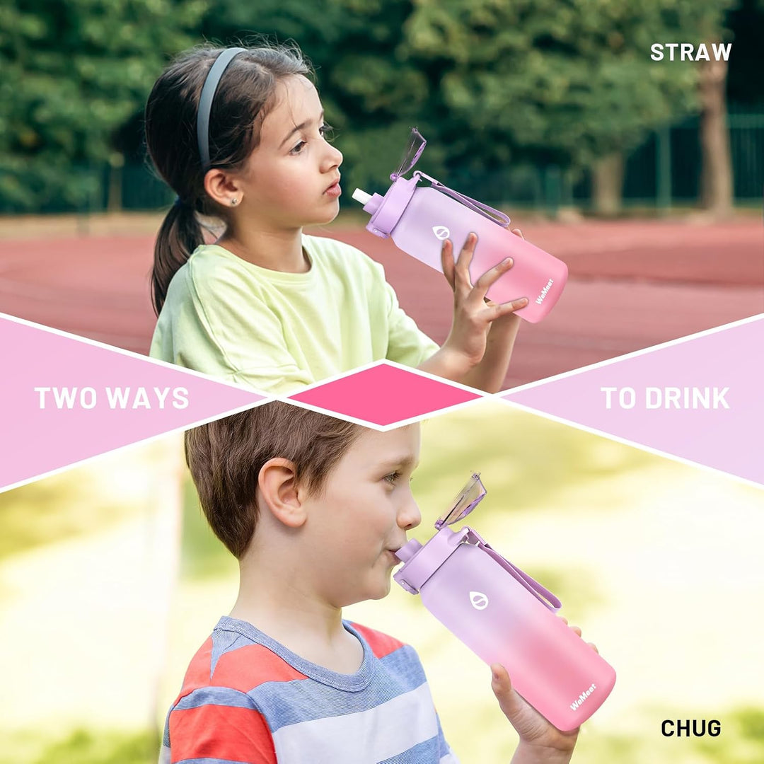 WEMEET Edelstahl Trinkflasche Sport mit Abnehmbare Strohhalm 500ML, [18/10 Edelstahl] Wasserflasche