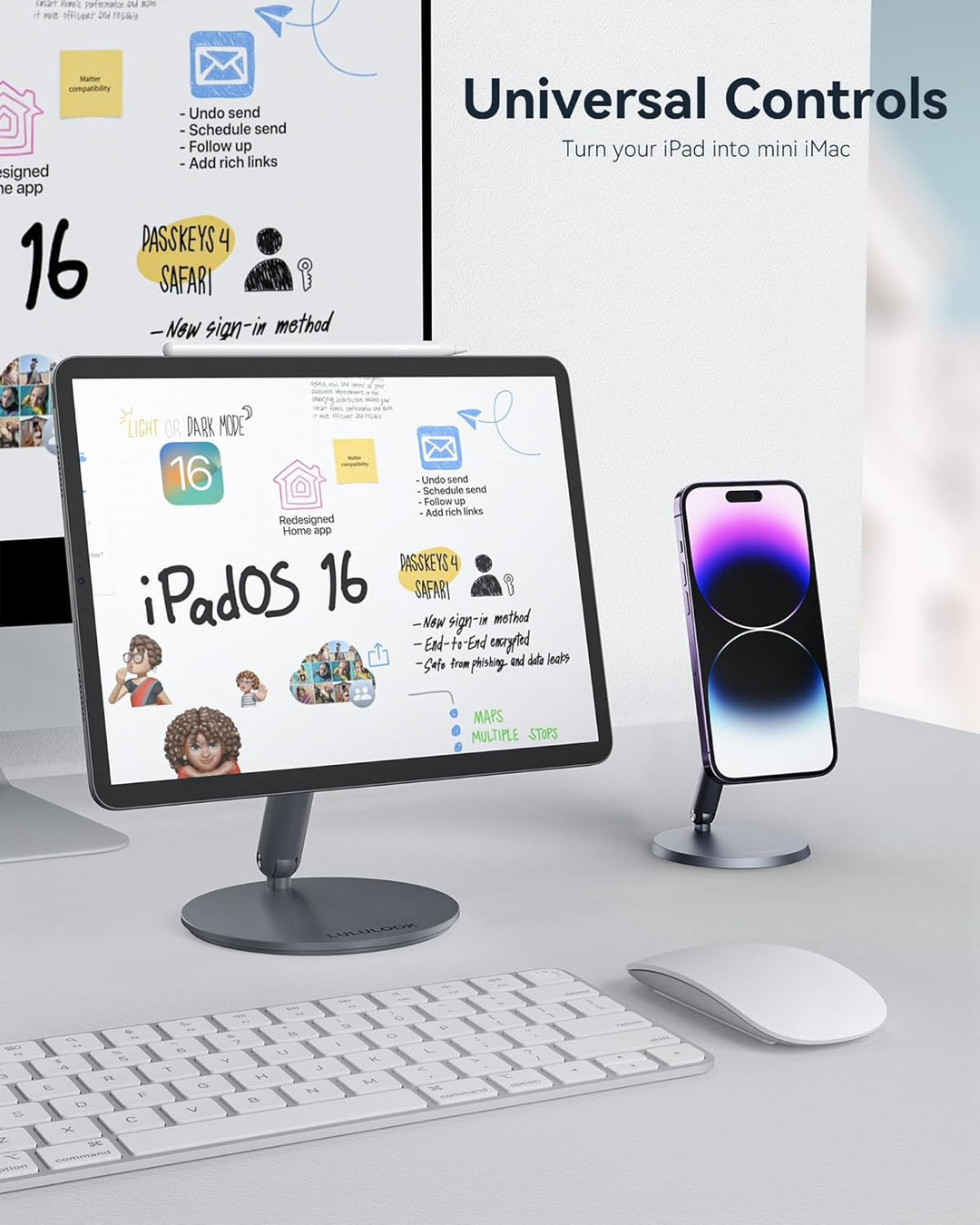 LULULOOK Drehbar Magnetisch iPad Ständer, Faltbar iPad Pro Ständer mit 360° Schwenk Basis, Aluminium