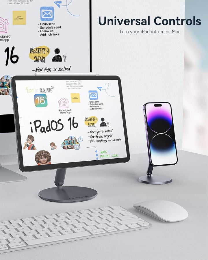 LULULOOK Drehbar Magnetisch iPad Ständer, Faltbar iPad Pro Ständer mit 360° Schwenk Basis, Aluminium