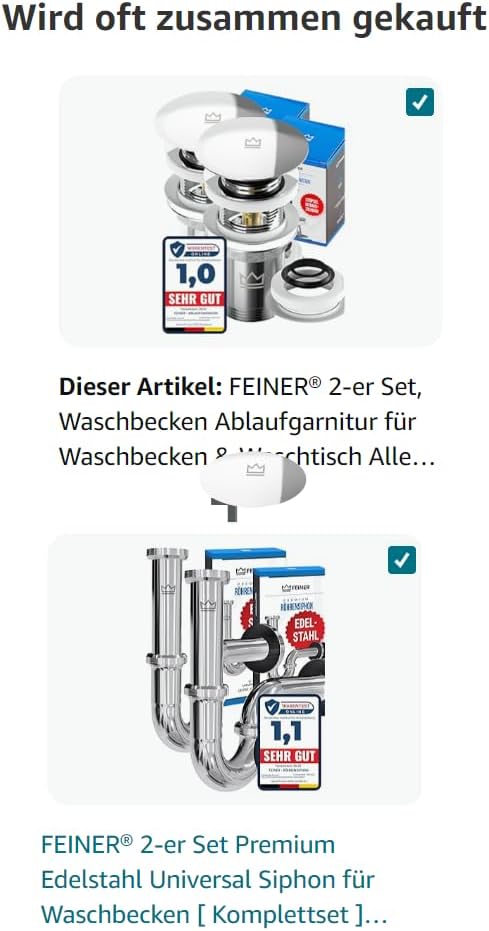 FEINER® 2-er Set, Waschbecken Ablaufgarnitur für Waschbecken & Waschtisch Aller Art MIT Überlauf, St