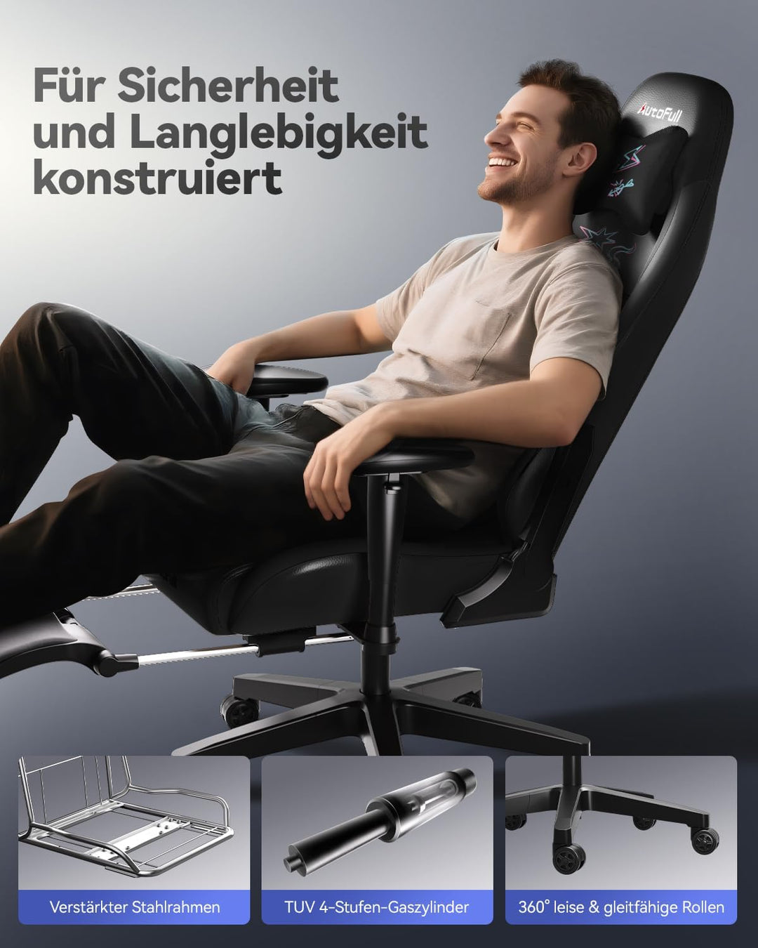 AutoFull C3 Gaming Stuhl Rennstil, Ergonomisch Gaming-Stuhl mit Fussstütze, Gaming Stühle mit Höhenv