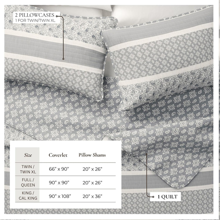 Great Bay Home Bettwäsche-Set, 3-teilig, wendbar, graue Steppdecke mit 2 Kissenbezügen, leicht, alle