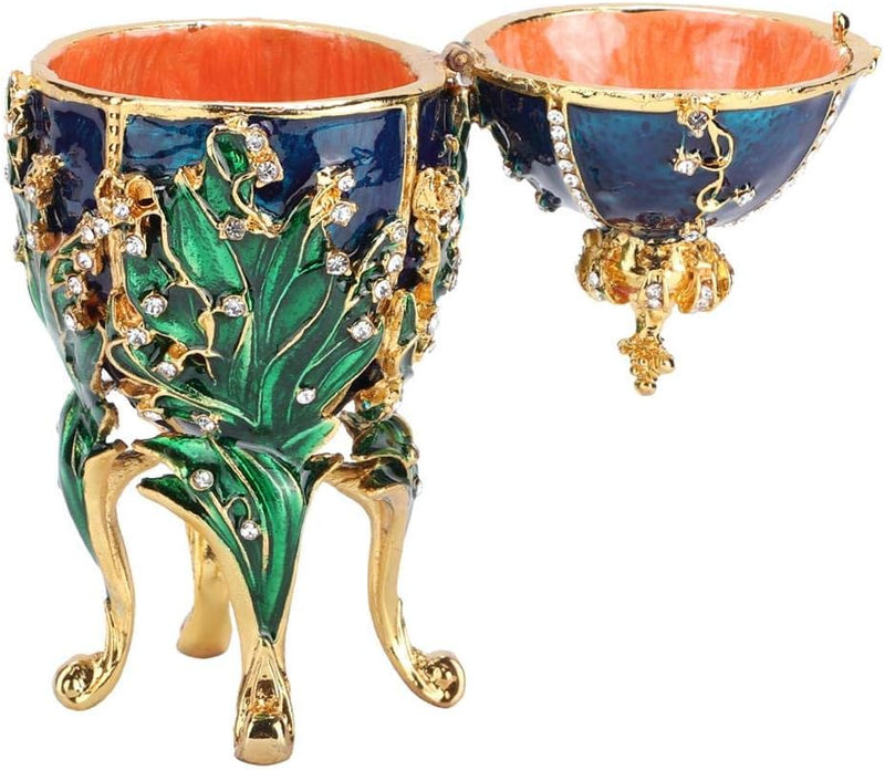 Bemalte emaillierte Faberge Ei Stil dekorative klappbare Schmuck Schmuckschatulle, künstliche Diaman