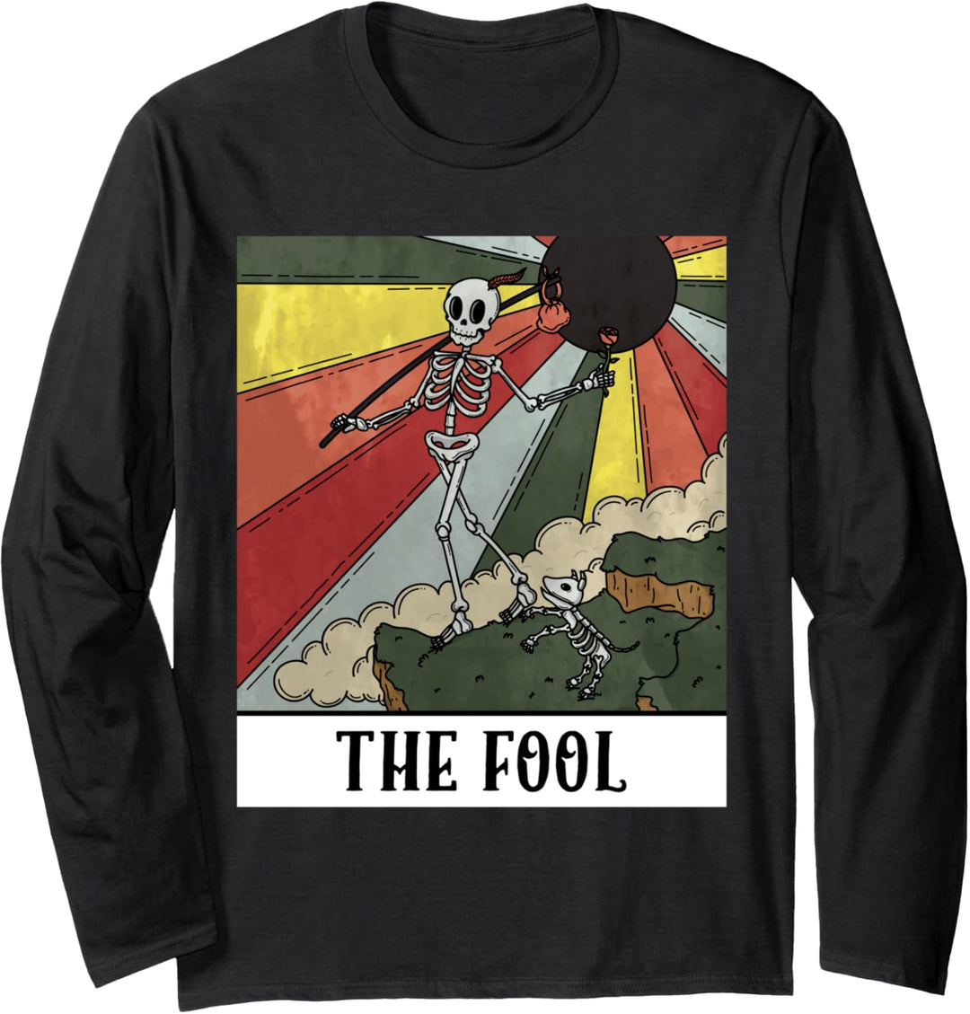 Cute Skeleton The Fool Tarot Card Men Women Langarmshirt