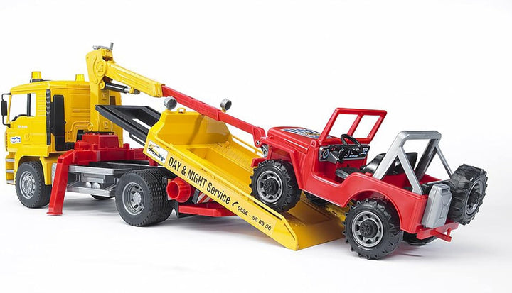 bruder 02750 - Man TGA Abschlepp-LKW mit Geländewagen - 1:16 Abschlepper Abschleppwagen Fahrzeug LKW