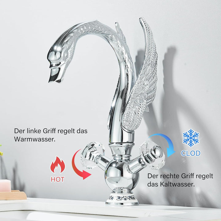 Wasserhahn Bad Waschtischarmatur Schwanenform Kristallgriffe Hoch Waschtischarmatur 360° Schwenkbar
