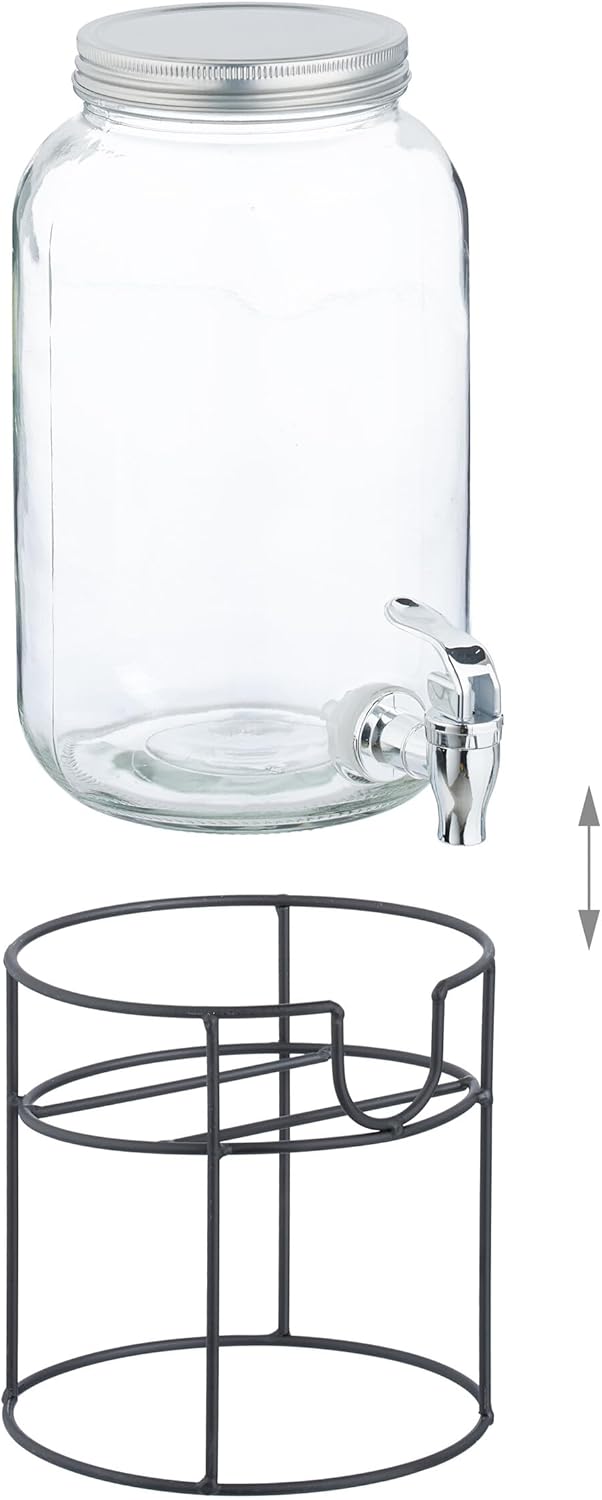 Relaxdays Getränkespender mit Ständer, Zapfhahn & Deckel, 3,3 Liter, Glas, Wasserspender, Limonadens
