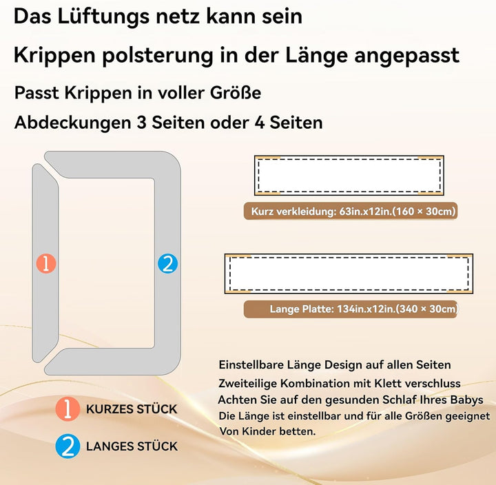 Verstellbarer Baby-Netzbettgitter – abnehmbar, waschbar, tragbar 3D-atmungsaktiver, stossfester Schu
