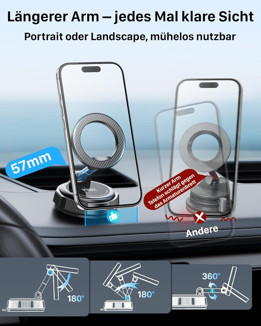 YOSH für MagSafe Autohalterung, Vakuum Handyhalterung Auto Magnet [Starker Vakuum-Saugnapf &amp; 22·N56