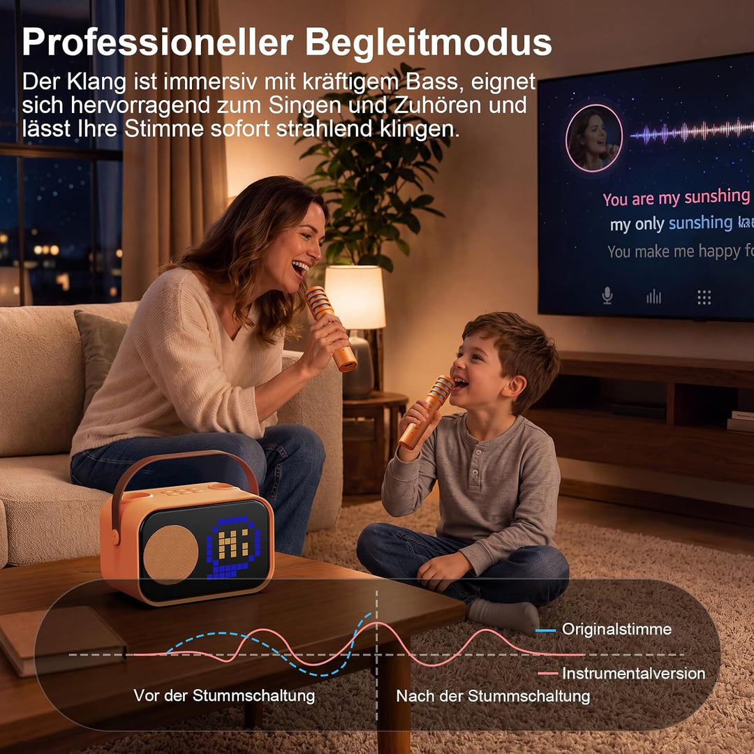 JYX Karaoke Anlage mit 2 Mikrofonen, Karaoke Maschine Kinder mit Professionellem Begleitmodus, Bluet