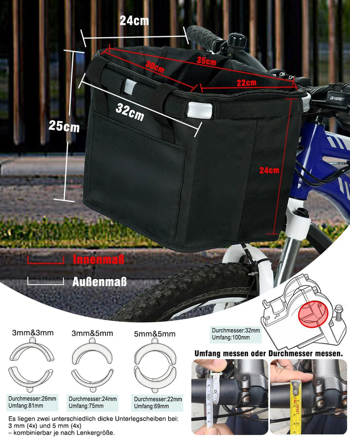 Diurwur®Fahrradkorb vorne wasserdicht Fahrrad Lenkerkorb Abnehmbarer Tragekorb Klein Einkaufskorb Pi