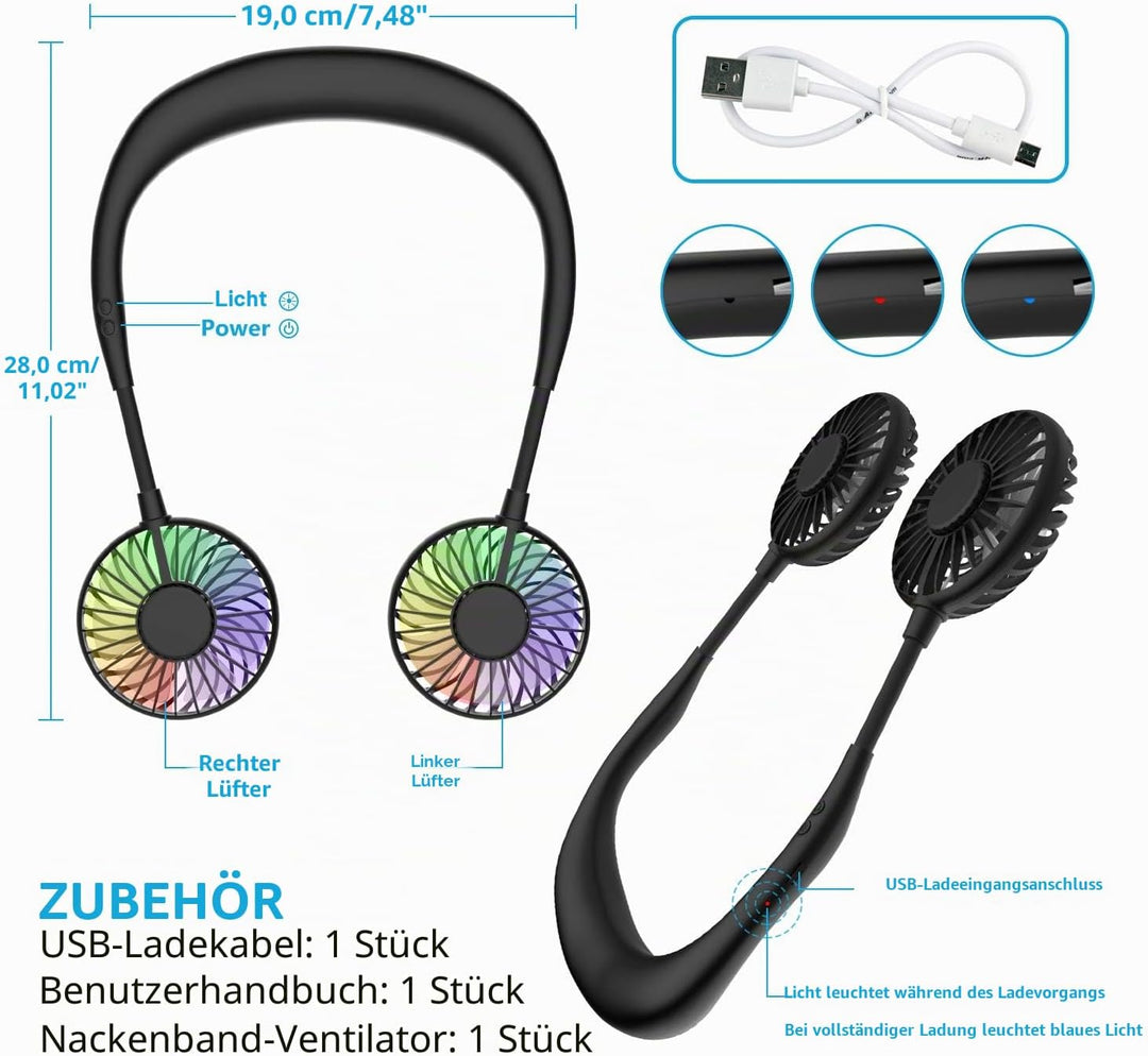 Nackenventilator, tragbarer Mini-USB-Ventilator, tragbarer Hals-Ventilator, wiederaufladbar, Luftküh