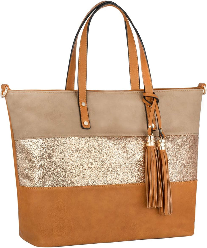 CRAZYCHIC - Damen Streifen Pailletten Handtasche - Tote Shopper Weiches PU Leder - Schultertasche Um