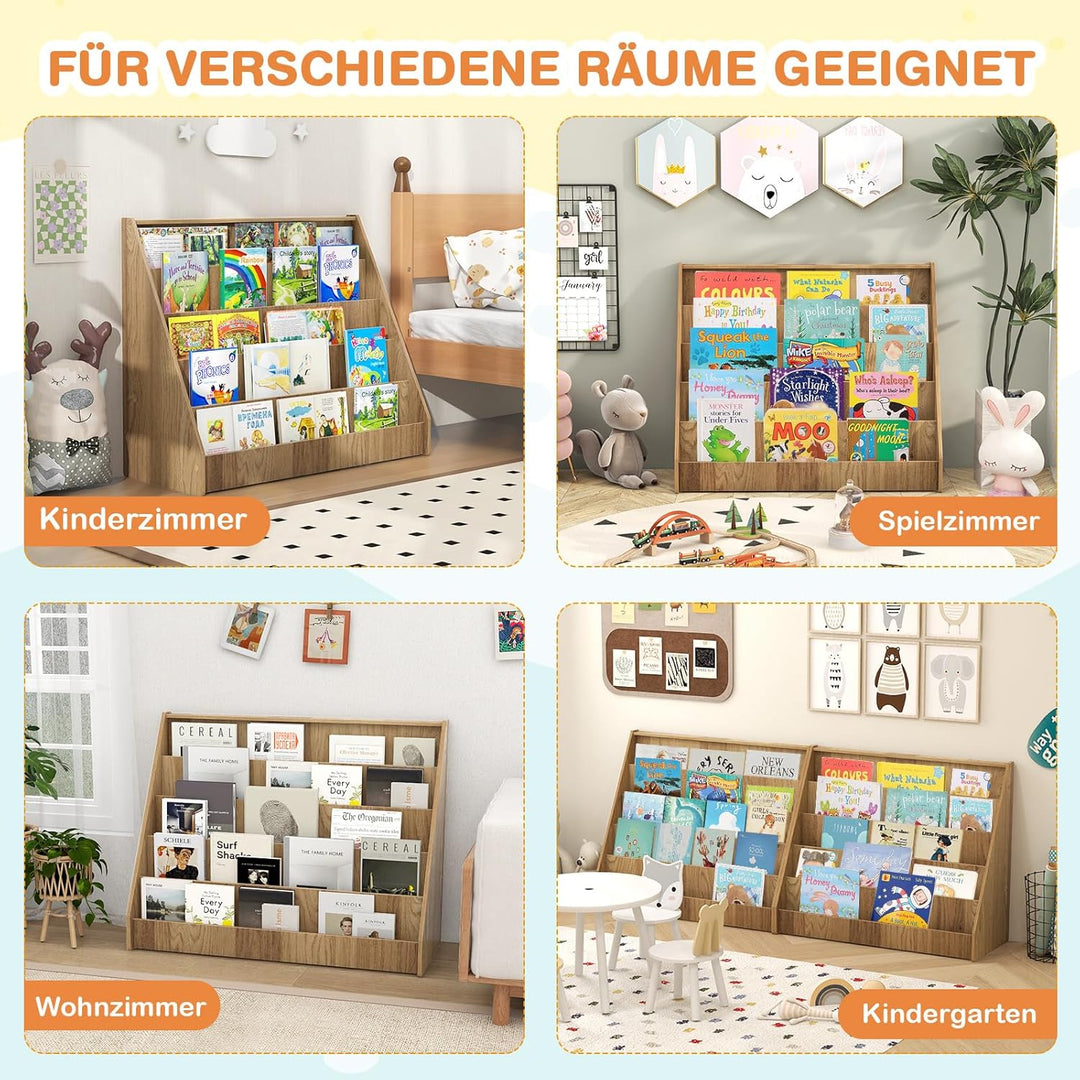 COSTWAY Kinderregal mit 5 Fächern, Bücherregal für Kinder, Zeitungsständer aus Holz, Aufbewahrungsre