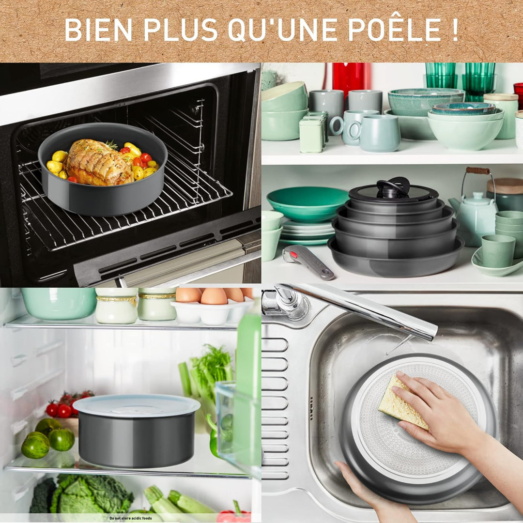 Tefal Ingenio Renew Set mit 3 Teilen, Pfanne 28 cm, Topf 18 cm, Griff, Induktion, Keramikbeschichtun