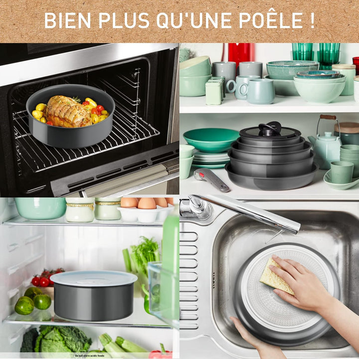 Tefal Ingenio Renew Set mit 3 Teilen, Pfanne 28 cm, Topf 18 cm, Griff, Induktion, Keramikbeschichtun