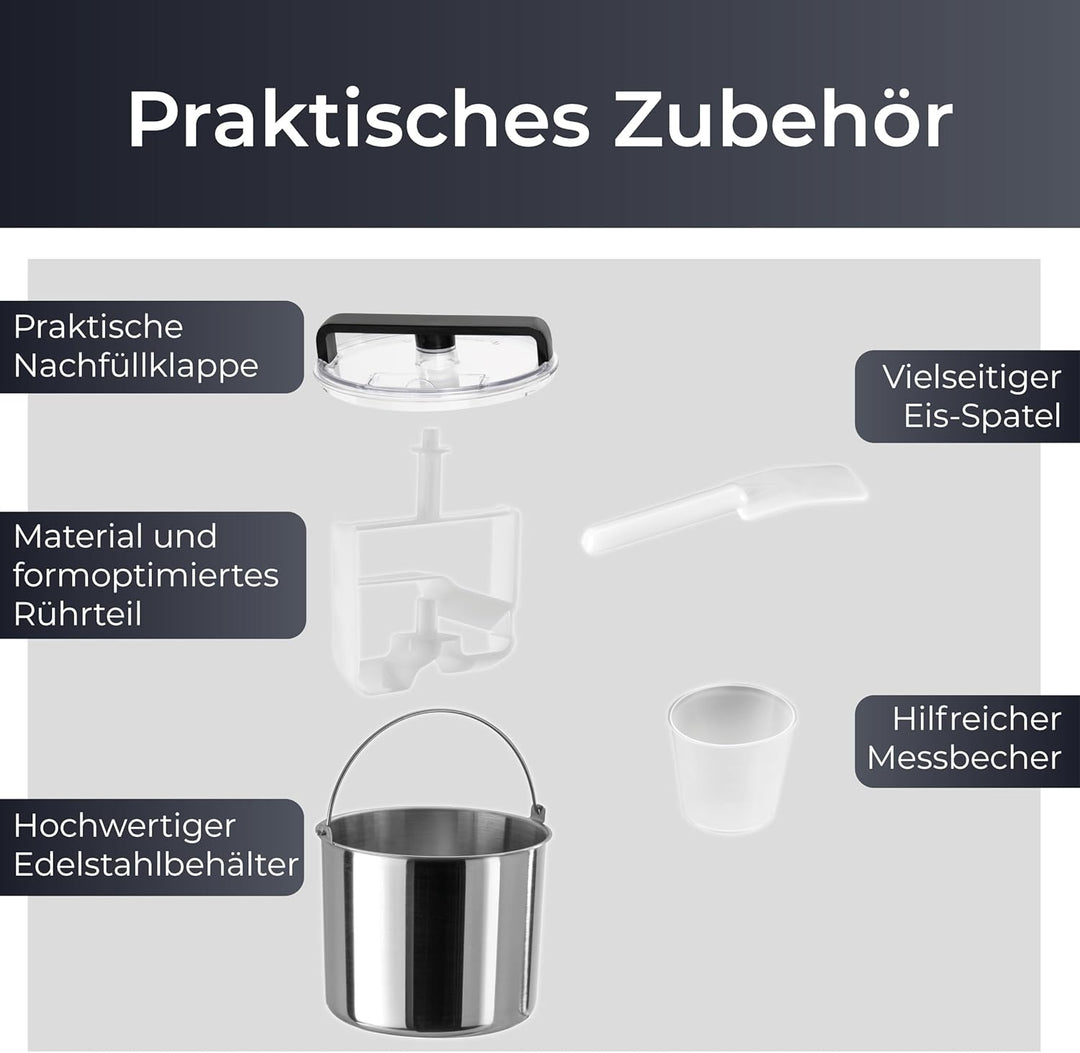 KLAMER 2-in-1 Eismaschine & Joghurtbereiter 2 L, 220 W Eiscrememaschine aus Edelstahl mit Kühl- und