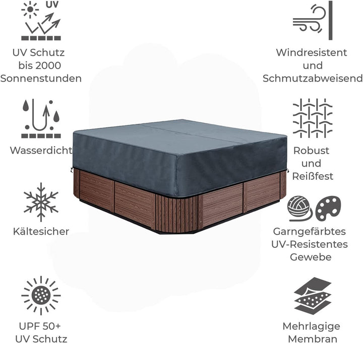 Hochwertige Whirlpool-Abdeckung, 200x200x30cm, quadratischer Allwetter-Garten-Whirlpool-Abdeckung au