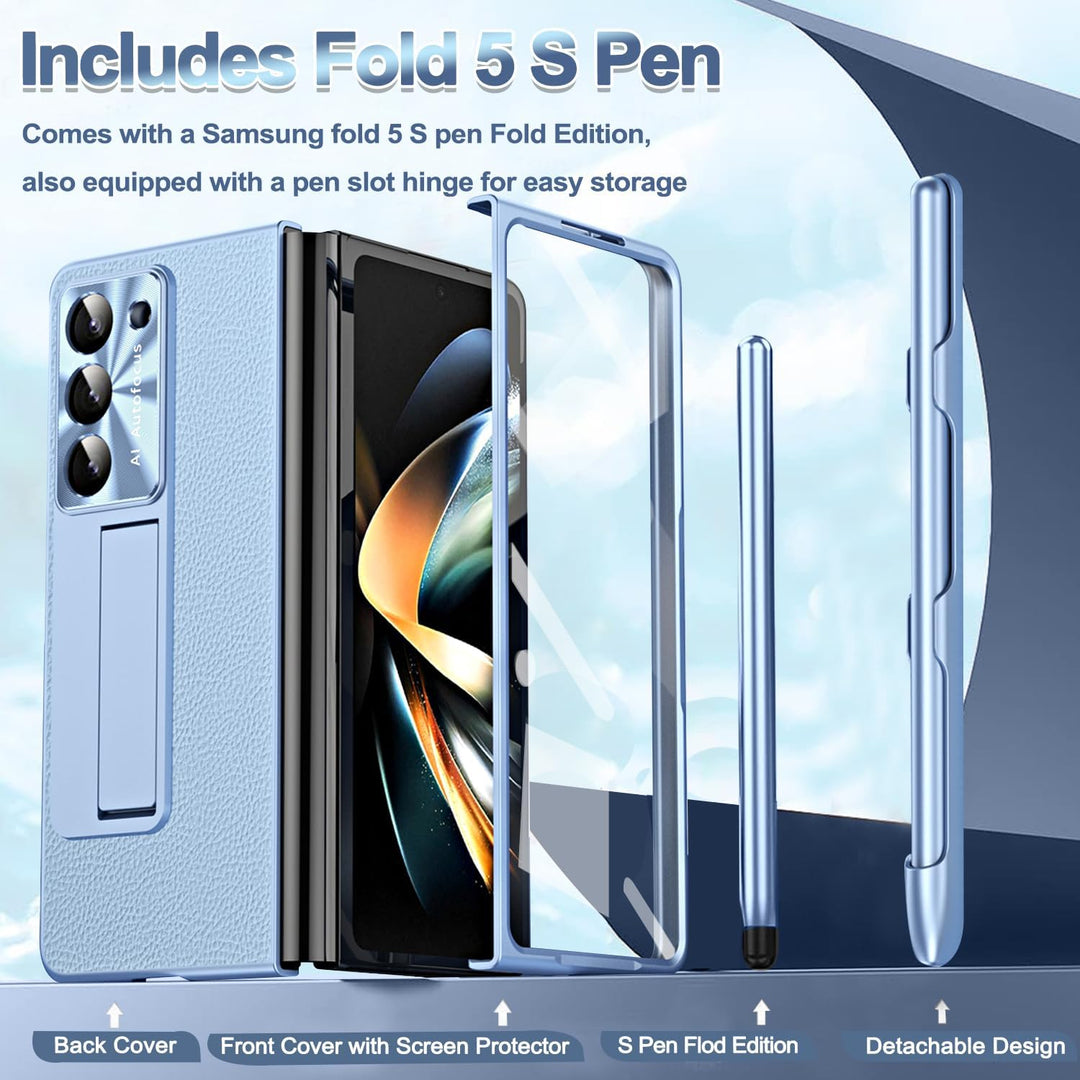 Miimall Lederhülle Kompatibel mit Samsung Galaxy Z Fold 5 Hülle mit Pen+Stifthalter, Fold 5 Hülle mi