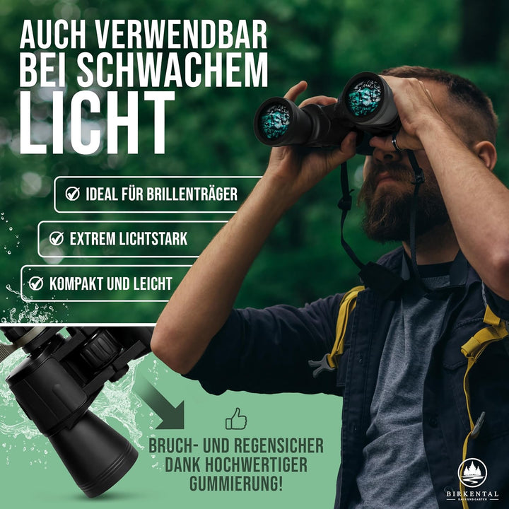 Fernglas 10x50 mit Dioptrienverstellung – HD Feldstecher, BAK4 Prisma & FMC Objektiv - brillenträger