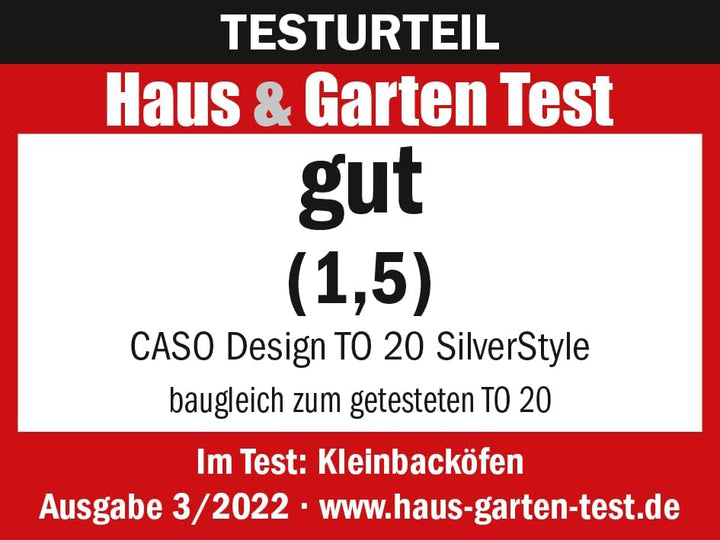 CASO TO 20 SilverStyle - Design Backofen, 20 Liter Garraum, 3 Einschubebenen, 70-230°C, 5-fach Funkt