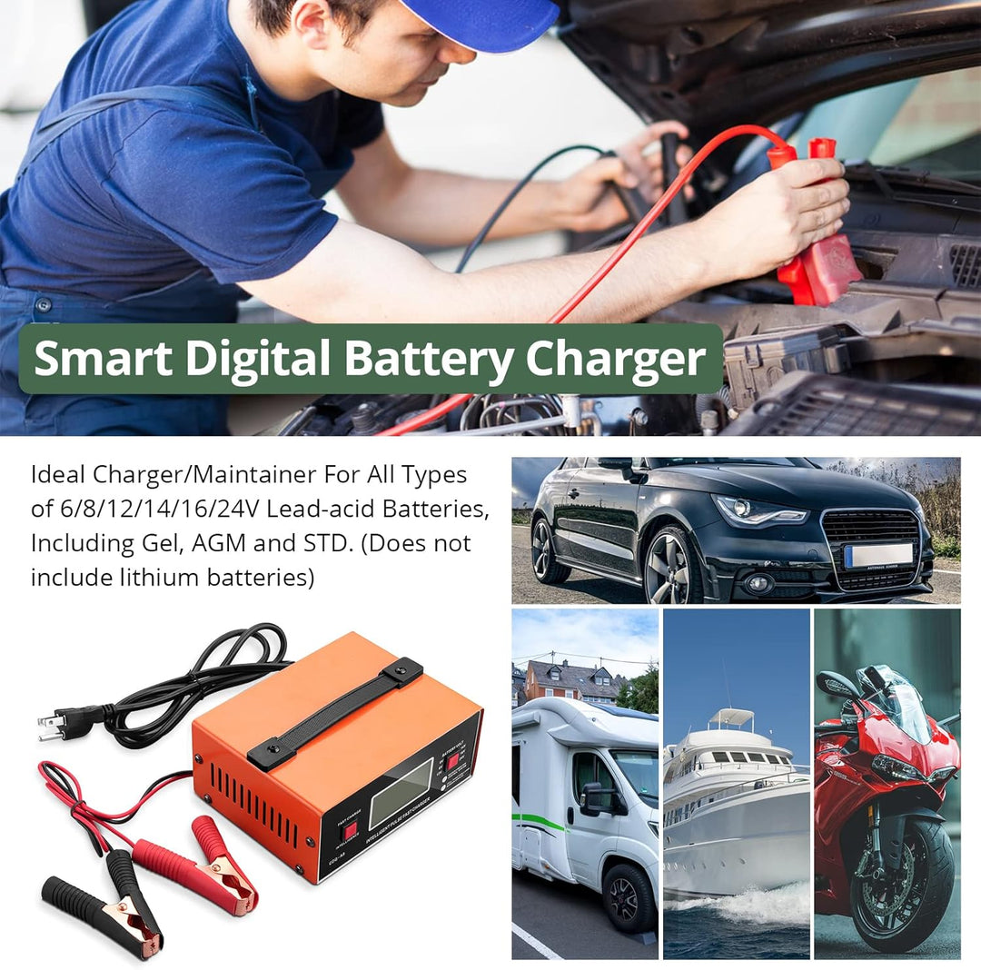 EYPINS Auto Batterie Ladegerät, 6V/8V/12V/16V/24V Smart vollautomatisches Universal KFZ-Ladegerät mi
