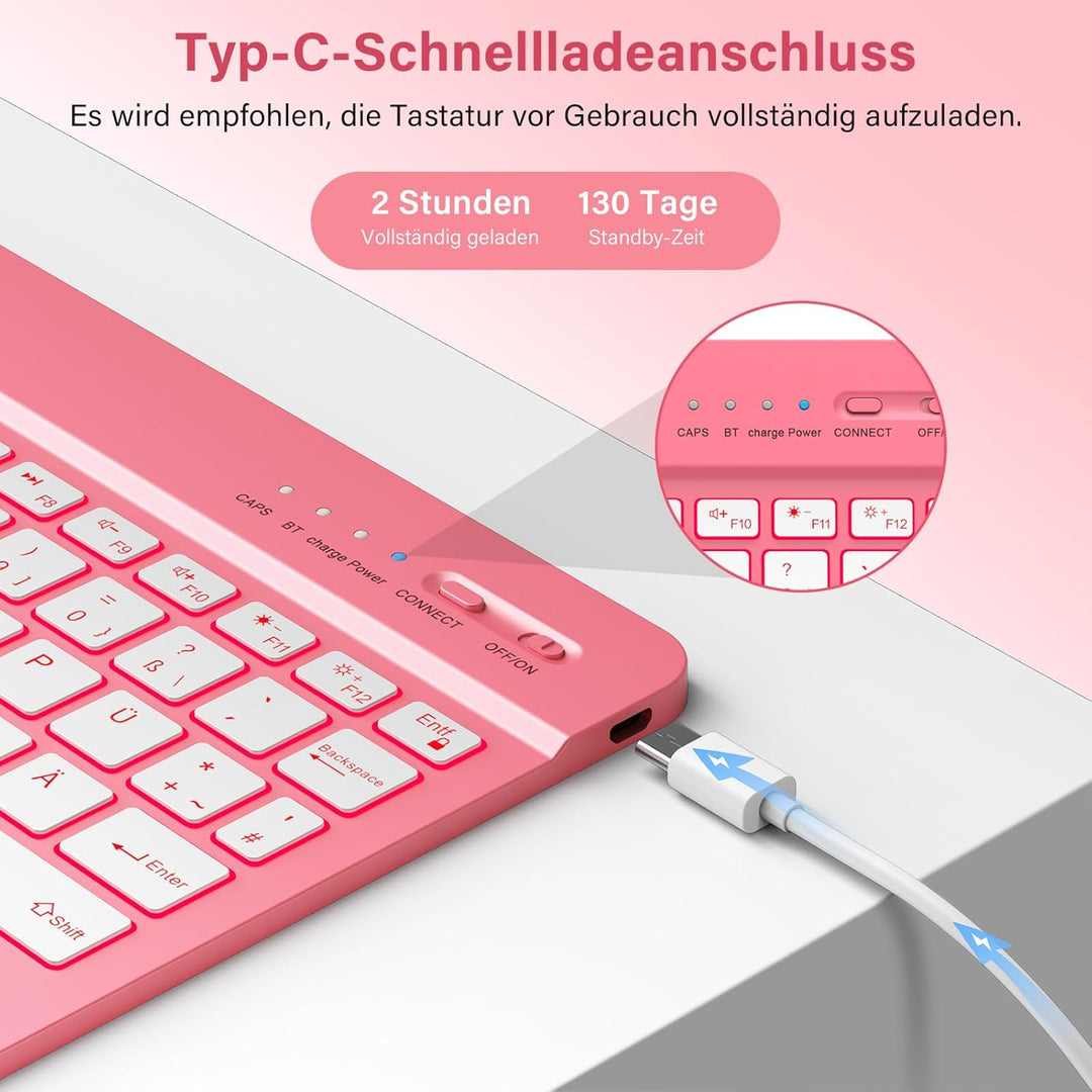 KBCASE Hülle mit Tastatur für iPad A16 11/10 Generation(11 Zoll 2025/10.9 Zoll 2022), 7 Farbige Bele