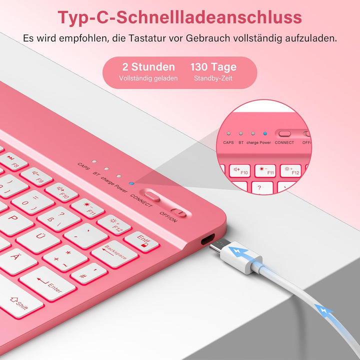 KBCASE Hülle mit Tastatur für iPad A16 11/10 Generation(11 Zoll 2025/10.9 Zoll 2022), 7 Farbige Bele